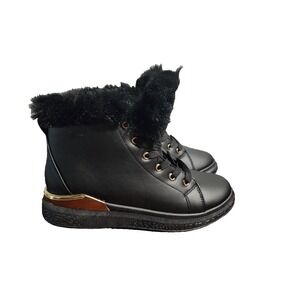 Women Black Ankle Waterproff Faux Fur Boots Size 10‎